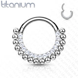 Titanium Hinged Segment Hoop Ring CZs Beads For Nose Septum Cartilage