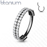 Titanium Hinged Segment Hoop Ring CZ Lines For Nose Septum Cartilage