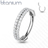 Titanium Hinged Segment Hoop Ring CZ Lines For Nose Septum Cartilage