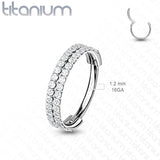 Titanium Hinged Segment Hoop Ring CZ Lines For Nose Septum Cartilage