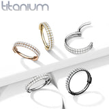 Titanium Hinged Segment Hoop Ring CZ Lines For Nose Septum Cartilage