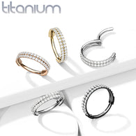Solid Titanium Hinged Segment Hoop Ring W/ Outward Facing Double-Lined CZ