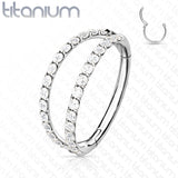 Titanium Hinged Segment Ring CZ Double Hoop For Nose Septum Cartilage