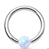316L Surgical Steel Opal Ball Fixed On End Hoop Captive Rings Tragus Helix 16G