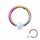 Synthetic Opal Stone IP 316L Surgical Steel Captive Bead Ring