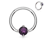 Prong Set Round CZ Surgical Steel Captive Bead Ring