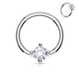 Prong Set Round CZ Surgical Steel Captive Bead Ring