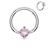 Prong Set Round CZ Surgical Steel Captive Bead Ring