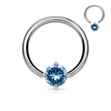 Solitaire CZ Stone 316L Surgical Steel Captive Bead Ring