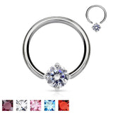 Solitaire CZ Stone 316L Surgical Steel Captive Bead Ring