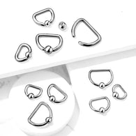 D Shaped 316L Surgical Steel Captive Bead Ring Nose Septum Ear Cartilage