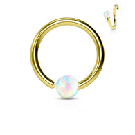 Gold Plated White Opal Ball Fix One Side Hoop Ring Snug Helix Daith Tragus