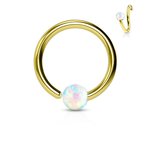 Gold Plated White Opal Ball Fix One Side Hoop Ring Snug Helix Daith Tragus
