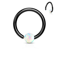 Black Titanium Opal Ball Fixed On End Hoop Captive Rings Tragus Helix