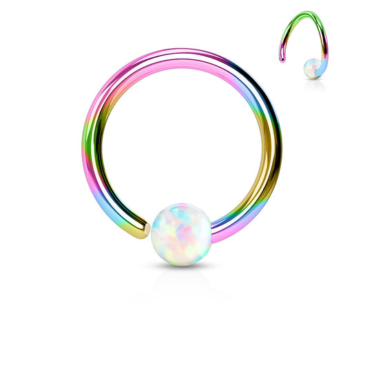 14G Rainbow Titanium White Opal Ball Fix One Side Captive Ring Snug Helix Daith Tragus