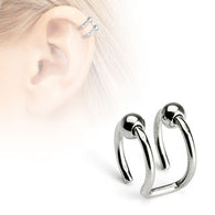 Double Beads Ring Fake Non Piercing Helix Cuff Earring