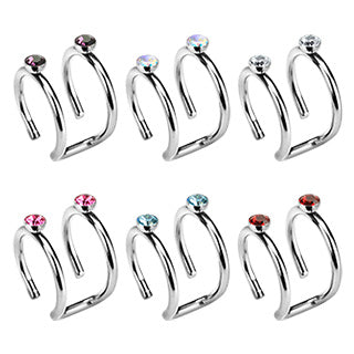 CZ Double Ring Fake Non Piercing Helix Cuff Earring