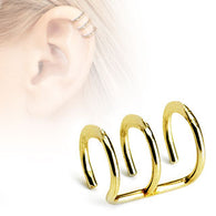 Triple Ring Gold IP Fake Non Piercing Ear Helix Cuff Earring
