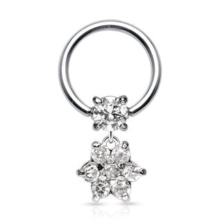 Round CZ and Gem Paved Flower Dangle Captive Bead Ring Tragus Helix