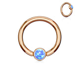 Opal Set Round Flat Rose Gold Captive Ring Cartilage Daith Helix Tragus Nose Ring