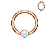 Opal Set Round Flat Rose Gold Captive Ring Cartilage Daith Helix Tragus Nose Ring