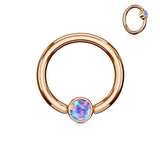 Opal Set Round Flat Rose Gold Captive Ring Cartilage Daith Helix Tragus Nose Ring