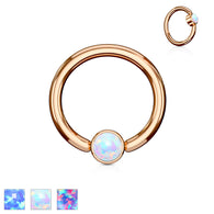 Opal Set Round Flat Rose Gold Captive Ring Cartilage Daith Helix Tragus Nose Ring