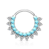 Turquoise & CZ Lined Ear Cartilage Daith Hoop Helix Nose Septum Rings