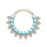 Turquoise & CZ Lined Ear Cartilage Daith Hoop Helix Nose Septum Rings