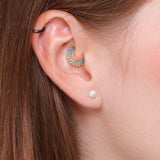 Turquoise & CZ Lined Ear Cartilage Daith Hoop Helix Nose Septum Rings