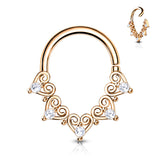 Heart Filigree with Mini CZ Bendable Hoop for Daith, Cartilage Nose Septum