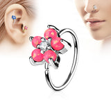 Opal Glitter Flower CZ Ear Cartilage Daith Helix Tragus Nose Rings