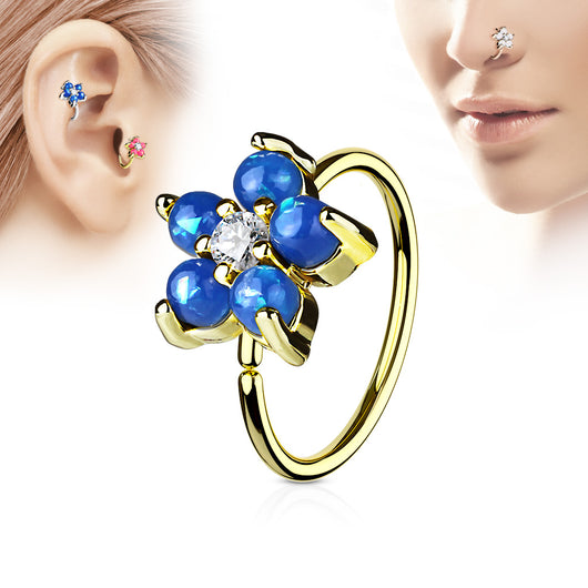 Opal Glitter Flower CZ Gold IP Cartilage Daith Helix Tragus Nose Rings