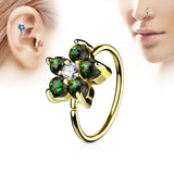 Opal Glitter Flower CZ Gold IP Cartilage Daith Helix Tragus Nose Rings