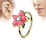 Opal Glitter Flower CZ Gold IP Cartilage Daith Helix Tragus Nose Rings