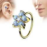 Opal Glitter Flower CZ Gold IP Cartilage Daith Helix Tragus Nose Rings