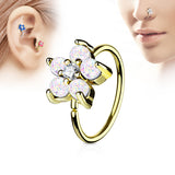 Opal Glitter Flower CZ Gold IP Cartilage Daith Helix Tragus Nose Rings