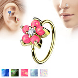Opal Glitter Flower CZ Gold IP Cartilage Daith Helix Tragus Nose Rings