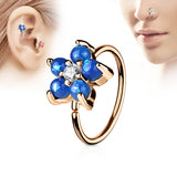 Opal Flower CZ Rose Gold IP Cartilage Daith Helix Tragus Nose Ring