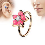 Opal Flower CZ Rose Gold IP Cartilage Daith Helix Tragus Nose Ring