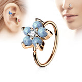 Opal Flower CZ Rose Gold IP Cartilage Daith Helix Tragus Nose Ring