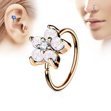 Opal Flower CZ Rose Gold IP Cartilage Daith Helix Tragus Nose Ring