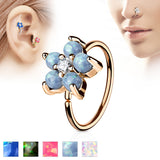 Opal Flower CZ Rose Gold IP Cartilage Daith Helix Tragus Nose Ring