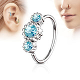 Three CZ Ear Cartilage Daith Helix Tragus Nose Rings