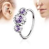 Three CZ Ear Cartilage Daith Helix Tragus Nose Rings