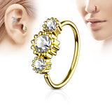 Three CZ Gold IP Ear Cartilage Daith Helix Tragus Nose Rings