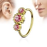 Three CZ Gold IP Ear Cartilage Daith Helix Tragus Nose Rings