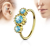 Three CZ Gold IP Ear Cartilage Daith Helix Tragus Nose Rings
