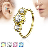 Three CZ Gold IP Ear Cartilage Daith Helix Tragus Nose Rings