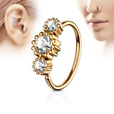 Three CZ Rose Gold IP Ear Cartilage Daith Helix Tragus Nose Rings